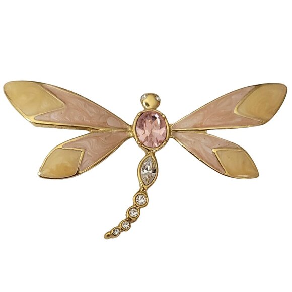 Kenneth Jay Lane For Avon Rhinestone Enamel Dragonfly Brooch Pin, Signed - Picture 1 of 7